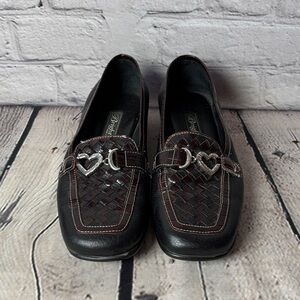 Brighton Black and Brown Woven Loafers with Heart Accent